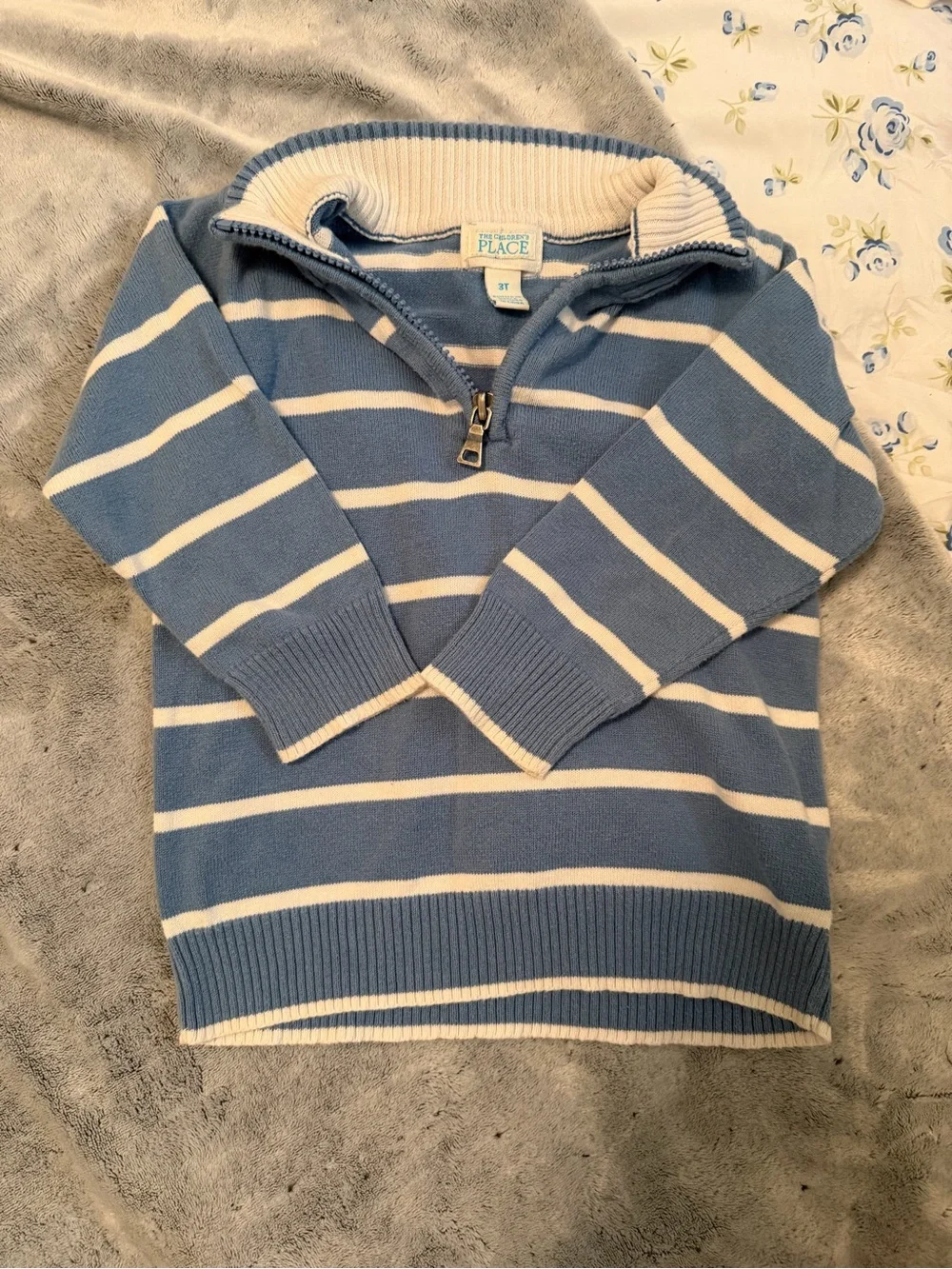 The Children's Place Blue and White Striped Half-Zip Sweater